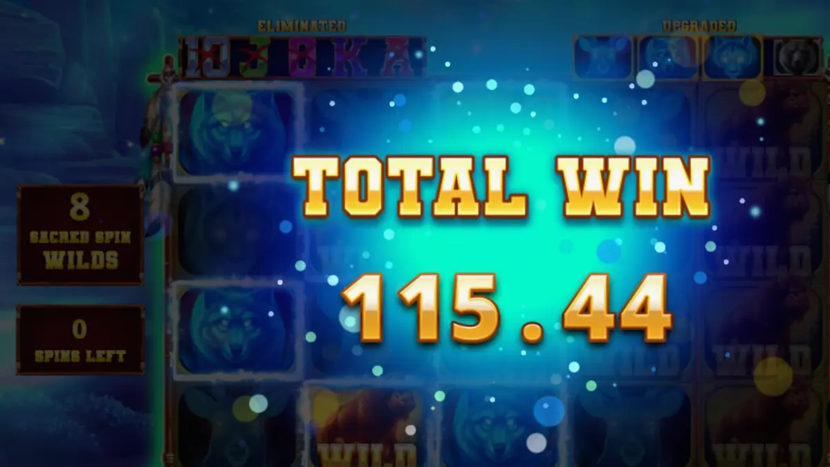 Pemandangan gurun yang megah dengan simbol kerbau dalam slot Sacred Buffalo